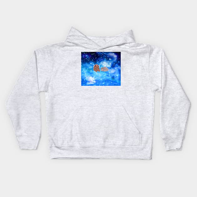 Sloth Cat Scratch Night Sky Kids Hoodie by saradaboru